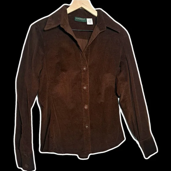 NWT women's fitted chocolate-brown corduroy button-up shirt, Harvé Benard. - Picture 11 of 11